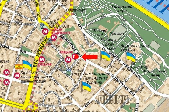 Схема рекламной плоскости по адресу Институтская ул. / Ольгинская ул., вход на ст. м. "Крещатик"