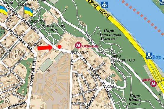 Схема рекламной плоскости по адресу Грушевского ул., 9, в сторону Славы пл.