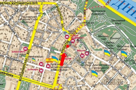 Схема рекламной плоскости по адресу Крещатик ул., 13, напротив магазина "Манго", в сторону Европейская пл.