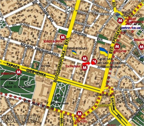 Схема рекламной плоскости по адресу Хмельницкого ул. / Пушкинская ул., на светофоре, в сторону Крещатик ул.