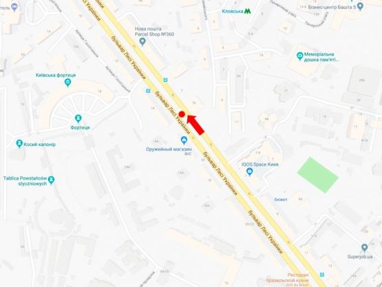 Схема рекламной плоскости по адресу Украинки бул., 7а, на светофоре, в сторону ул. Крещатик Схема рекламной плоскости по адресу Украинки бул., 7а, на светофоре, в сторону ул. Крещатик