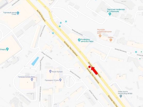 Схема рекламної площини за адресою Украинки бул., 3, в сторону ул. Крещатик