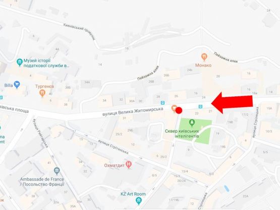 Схема рекламной плоскости по адресу Б. Житомирская ул. / Гончара ул., на светофоре, в сторону Львовская пл.