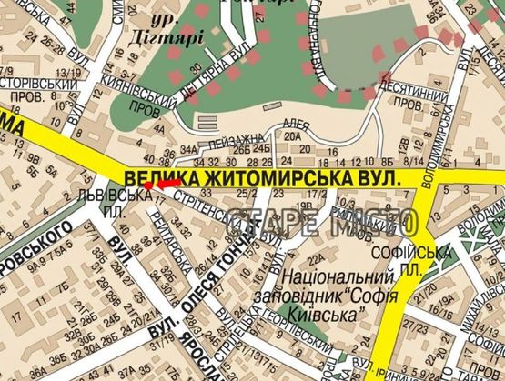 Схема рекламной плоскости по адресу Б. Житомирская ул. / Сретенская ул., 17, в сторону Львовская пл.