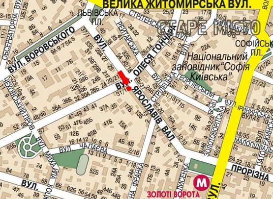 Схема рекламной плоскости по адресу Ярославов Вал ул., 19 / Гончара ул., на светофоре, напротив ресторана "Paul", в сторону Владимирская ул.