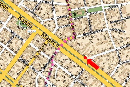 Схема рекламної площини за адресою Яворницкого пр. (бывш. Маркса пр.) / Вернадского ул. (бывш. Дзержинского ул.), 1-3