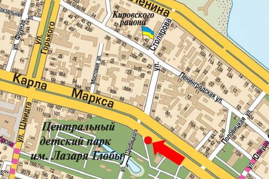 Схема рекламной плоскости по адресу Яворницкого пр. (бывш. Маркса пр.), парк им. Глобы, в центр