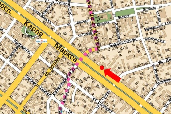 Схема рекламной плоскости по адресу Яворницкого пр. (бывш. Маркса пр.), 34, возле оружейного  магазина "Беркут" Схема рекламной плоскости по адресу Яворницкого пр. (бывш. Маркса пр.), 34, возле оружейного  магазина "Беркут"