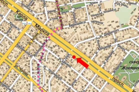 Схема рекламной плоскости по адресу Яворницкого пр. (бывш. Маркса пр.), 39, магазин "Анди"