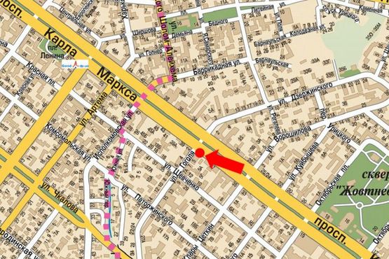 Схема рекламної площини за адресою Яворницкого пр. (бывш. Маркса пр.), 39 / Гоголя ул., банк "Кредит-Днепр"