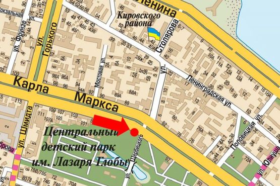 Схема рекламной плоскости по адресу Яворницкого пр. (бывш. Маркса пр.), парк им. Глобы, в центр