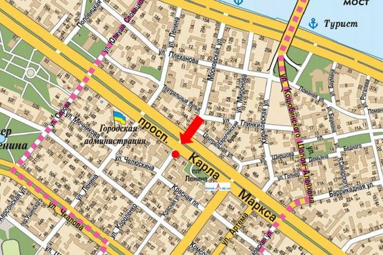 Схема рекламной плоскости по адресу Яворницкого пр. (бывш. Маркса пр.) / Короленко ул., ТРЦ "Grand Plaza"