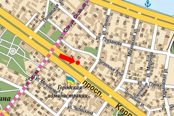 Схема рекламной плоскости по адресу Яворницкого пр. (бывш. Маркса пр.), 60Д, ТРЦ "Галерея"