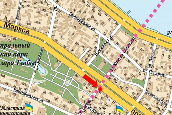 Схема рекламной плоскости по адресу Яворницкого пр. (бывш. Маркса пр.), 83 / Фабра ул. (бывш. Серова ул.) Схема рекламной плоскости по адресу Яворницкого пр. (бывш. Маркса пр.), 83 / Фабра ул. (бывш. Серова ул.)