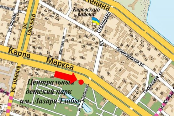 Схема рекламної площини за адресою Яворницкого пр. (бывш. Маркса пр.), парк им. Глобы, в центр