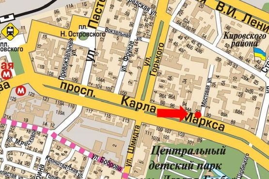 Схема рекламной плоскости по адресу Яворницкого пр. (бывш. Маркса пр.), 92, магазин "1000 мелочей"