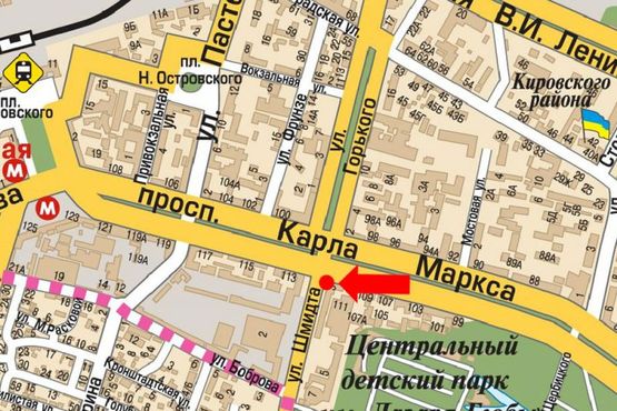 Схема рекламної площини за адресою Яворницкого пр. (бывш. Маркса пр.), 111 / Шмидта ул., рынок "Озерка"