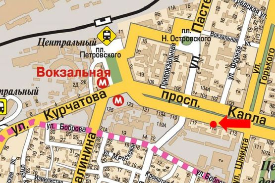 Схема рекламної площини за адресою Яворницкого пр. (бывш. Маркса пр.), 115, магазин "Пасаж"