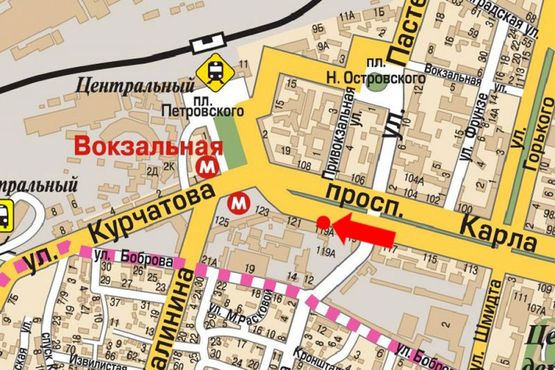 Схема рекламной плоскости по адресу Яворницкого пр. (бывш. Маркса пр.), 119, напротив "Аптека низких цен"