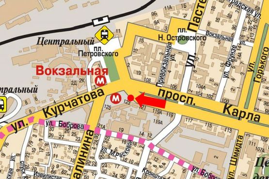 Схема рекламної площини за адресою Яворницкого пр. (бывш. Маркса пр.), 121, ст. м. "Вокзальная"