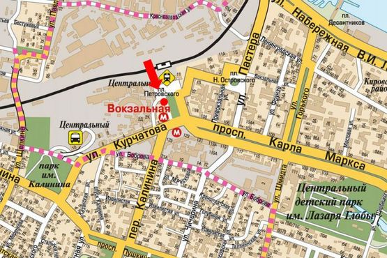 Схема рекламної площини за адресою Привокзальная ул. / Вокзальная пл. (бывш. Петровского пл.), супермаркет "Сильпо"