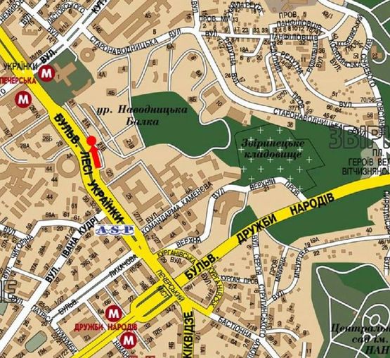 Схема рекламної площини за адресою Украинки Л. бул., 21-А, в сторону ст. м. "Печерская"
