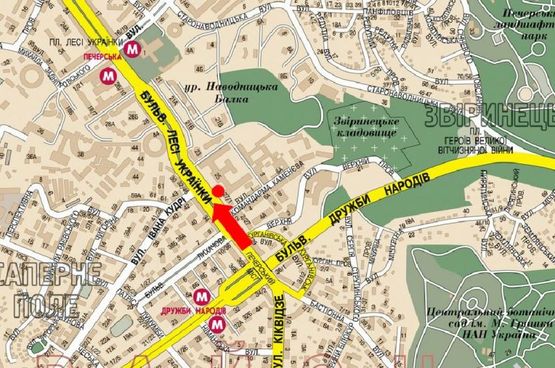 Схема рекламної площини за адресою Украинки бул., 27 / Кудри ул., светофор, в сторону ст.м. "Печерская", ул. Крещатик Схема рекламної площини за адресою Украинки бул., 27 / Кудри ул., светофор, в сторону ст.м. "Печерская", ул. Крещатик