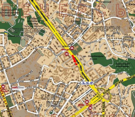 Схема рекламной плоскости по адресу Украинки Л. бул., 28, возле ресторанов "Шинок", "Сушия", в сторону бул. Дружбы народов