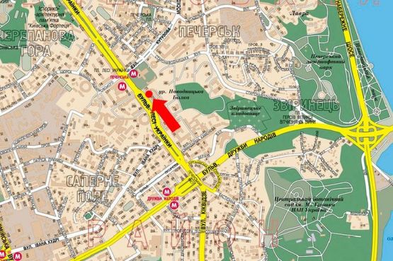 Схема рекламной плоскости по адресу Украинки бул., 21А / Украинки бул., 21, в сторону ст. м. "Печерская"