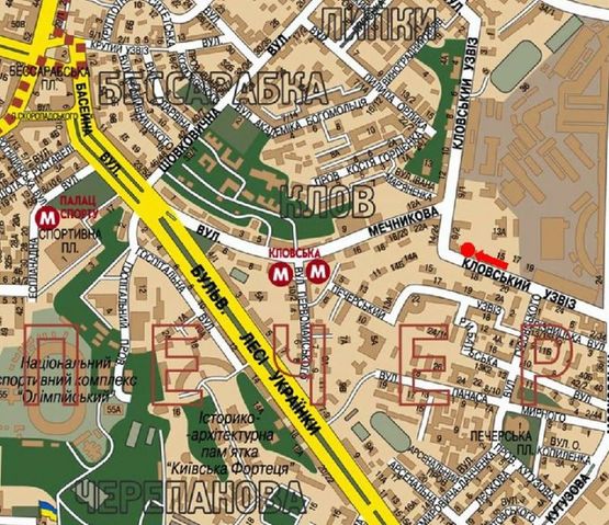 Схема рекламной плоскости по адресу Кловский спуск, 9/2, в сторону ст. м. "Кловская"