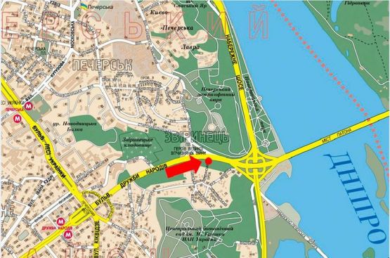 Схема рекламной плоскости по адресу Дружбы Народов бул. - Героев ВОВ пл., в сторону моста Патона