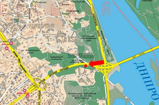 Схема рекламної площини за адресою Дружбы Народов бул. - Героев ВОВ пл., в сторону моста Печерского