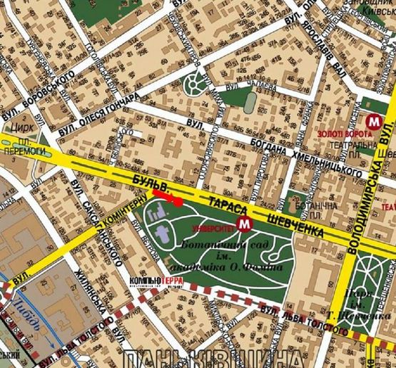 Схема рекламної площини за адресою Шевченко бул., 36, напротив, в сторону Крещатик ул.