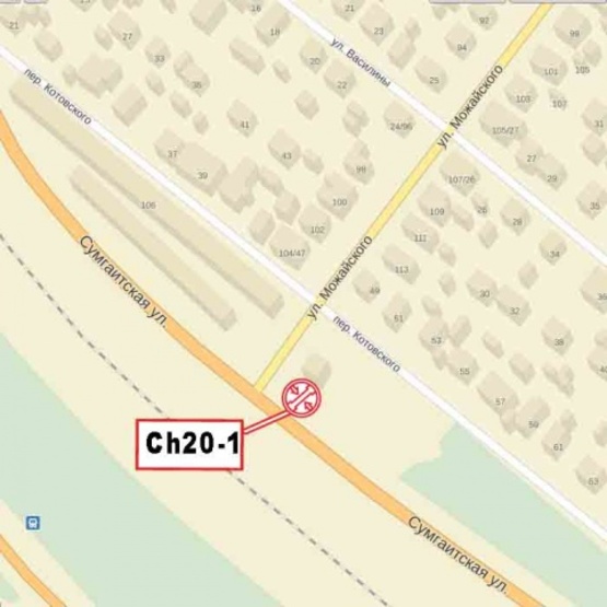 Схема рекламної площини за адресою Сумгаитская ул./Можайского ул. (въезд/выезд на Киев, большой траснпортный поток)