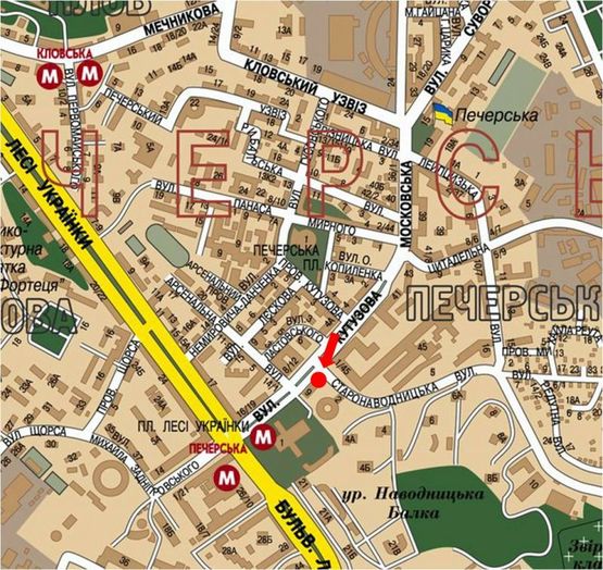 Схема рекламной плоскости по адресу Старонаводницкая ул. / Алмазова ул. (буыш. Кутузова ул.), 9, в сторону ст. м. "Печерская"