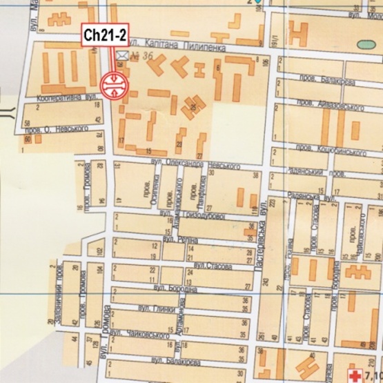Схема рекламной плоскости по адресу Громова ул., 29/2 - Кооперативная ул., (Почта №36, Паб "BierLoga", продуктовый магазин, парикмахерская "Шик"), направ. из  города