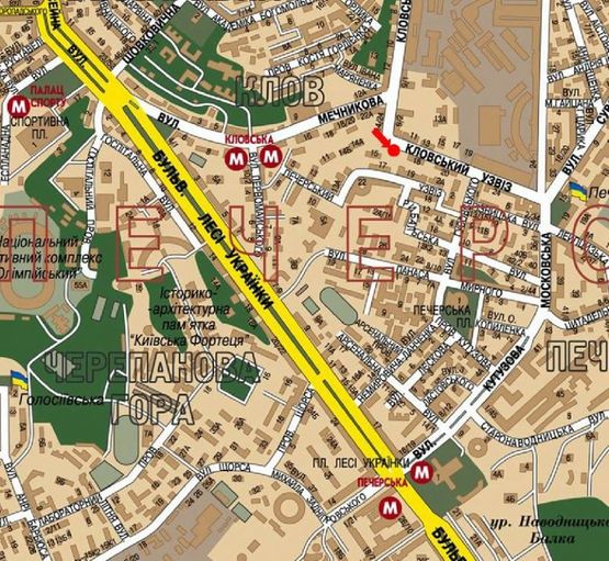 Схема рекламной плоскости по адресу Кловский спуск, 18, в сторону Московская ул.