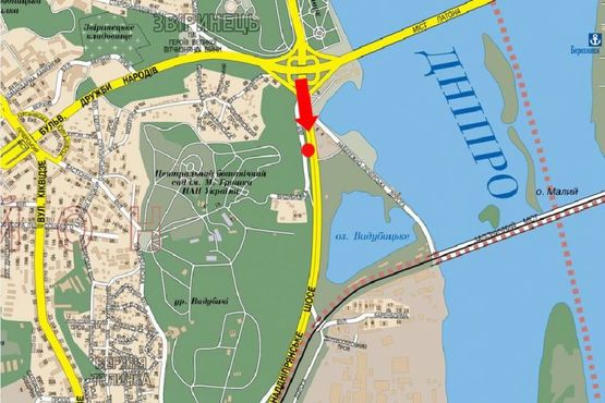 Схема рекламної площини за адресою Надднепрянское шоссе, 500м от моста Патона, в сторону моста Южного