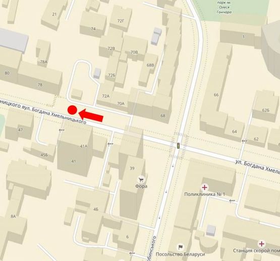 Схема рекламної площини за адресою Хмельницкого ул., 70, в сторону Гончара ул. Схема рекламної площини за адресою Хмельницкого ул., 70, в сторону Гончара ул.