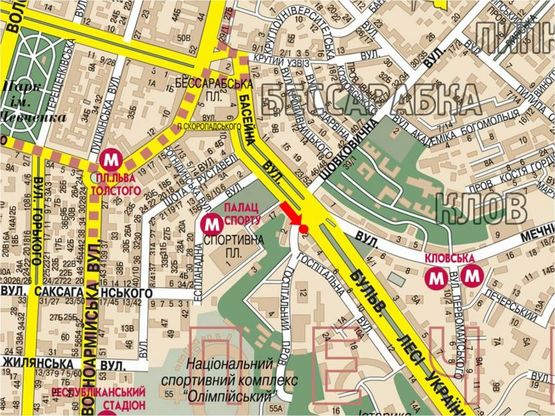 Схема рекламної площини за адресою Украинки бул., 2 / Госпитальная ул., на светофоре, напротив "Паруса", в сторону Украинки пл.