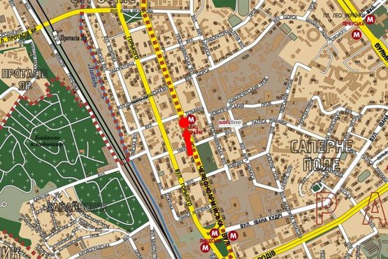 Схема рекламной плоскости по адресу Б. Васильковская ул. (бывш. Красноармейская ул.), в сторону Коновальца ул. (бывш. Щорса ул.), ст. м. "Палац Украина"