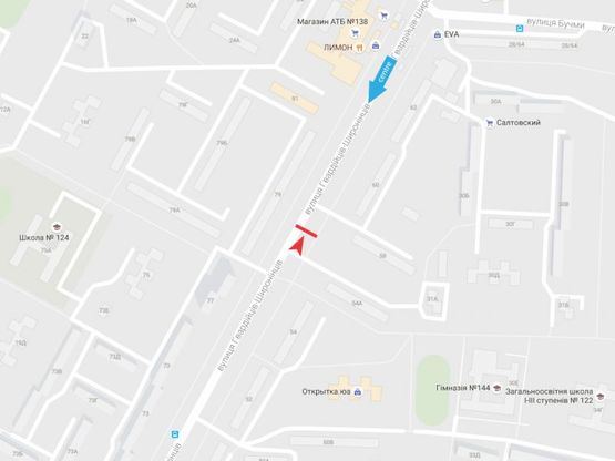 Схема рекламної площини за адресою Гвардейцев Широнинцев ул., 58, из центра Схема рекламної площини за адресою Гвардейцев Широнинцев ул., 58, из центра