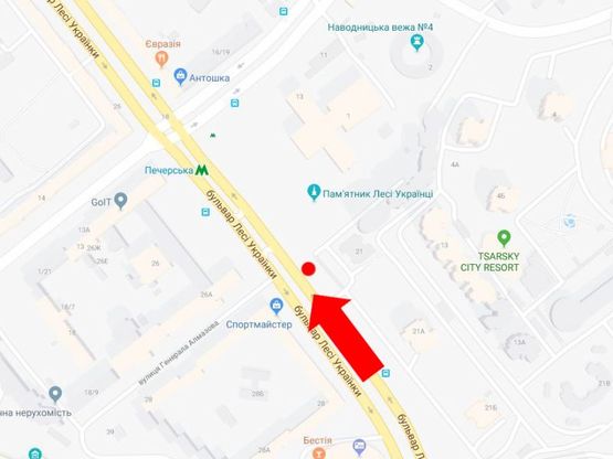 Схема рекламной плоскости по адресу Украинки бул., 21, в сторону ст. м. "Печерская" Схема рекламной плоскости по адресу Украинки бул., 21, в сторону ст. м. "Печерская"