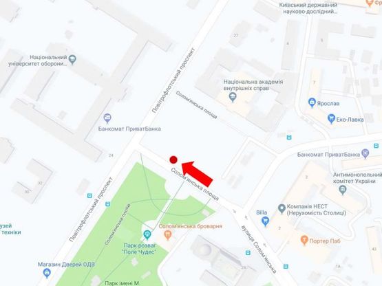 Схема рекламної площини за адресою Соломенская пл., на светофоре, в сторону Воздухофлотского  пр.