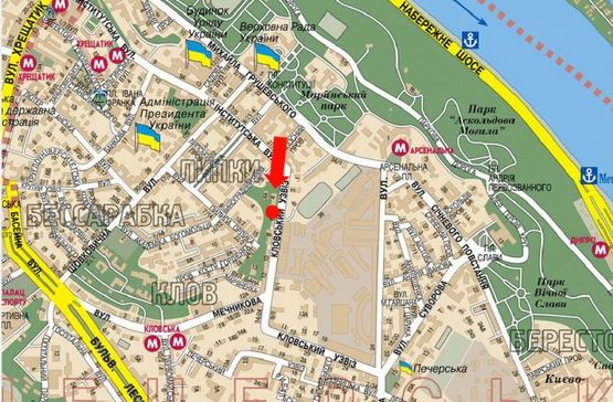 Схема рекламної площини за адресою Кловский спуск, 6, в сторону Мечникова ул.