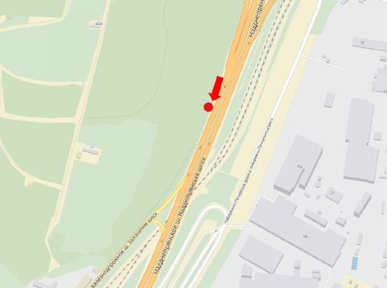 Схема рекламной плоскости по адресу Надднепрянское шоссе, 150м от Железнодорожное шоссе, из центра