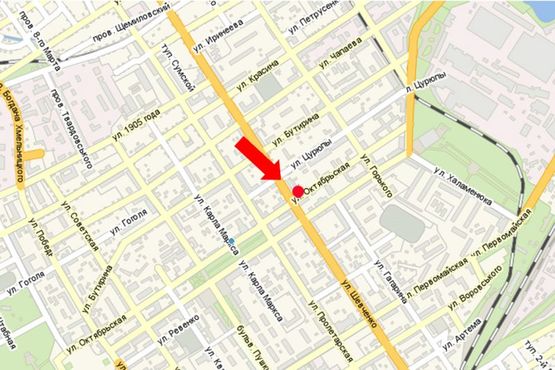 Схема рекламної площини за адресою Шевченко ул. / Сердюка ул. (бывш. Октябрьская ул.), возле почты Схема рекламної площини за адресою Шевченко ул. / Сердюка ул. (бывш. Октябрьская ул.), возле почты