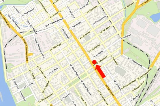 Схема рекламной плоскости по адресу Шевченко ул. / Сердюка ул. (бывш. Октябрьская ул.), возле почты