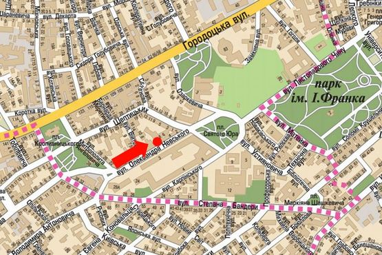 Схема рекламной плоскости по адресу Митрополита Андрея ул., 10, разделитель, район Политеха, в сторону Святого Юра пл. Схема рекламной плоскости по адресу Митрополита Андрея ул., 10, разделитель, район Политеха, в сторону Святого Юра пл.