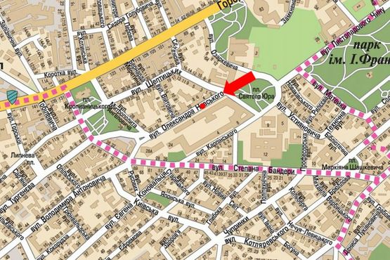 Схема рекламної площини за адресою Митрополита Андрея ул., 6, разделитель, район Политеха, в сторону Бандеры ул. Схема рекламної площини за адресою Митрополита Андрея ул., 6, разделитель, район Политеха, в сторону Бандеры ул.